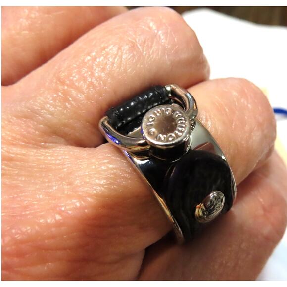 Louis Vuitton M64243 Berg Monogram Eclipse Ring Silver Black Leather Sz 10 - Picture 2 of 9